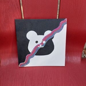 Black and White Ying Yang Style Teddy Bear Rhinestoned Canvas